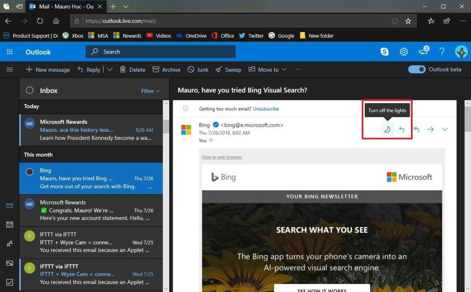 Outlook Web için Karanlık Modu Etkinleştirme