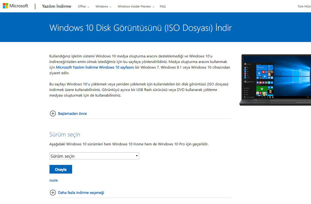 Windows 10 1809 Sürümü için ISO Dosyasını İndirebilirsiniz