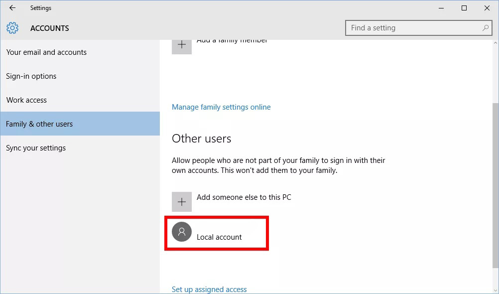 Windows 10'da Yerel Hesap Oluşturmak