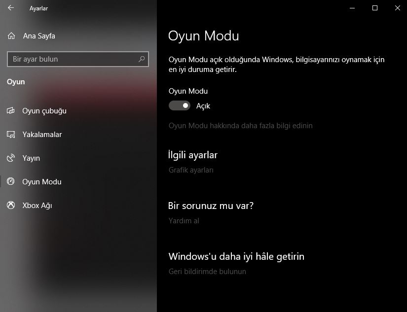 Windows 10'da Oyun Modu nasıl etkinleştirilir?