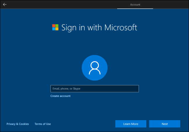 Windows 10 Kurulumu Artık Yerel Hesap Oluşturmayı Engelliyor