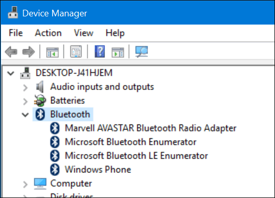 Windows 10 Aygıt Yöneticisi - Bluetooth