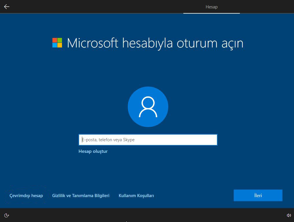 Windows 10 Microsoft Hesabı ile Giriş