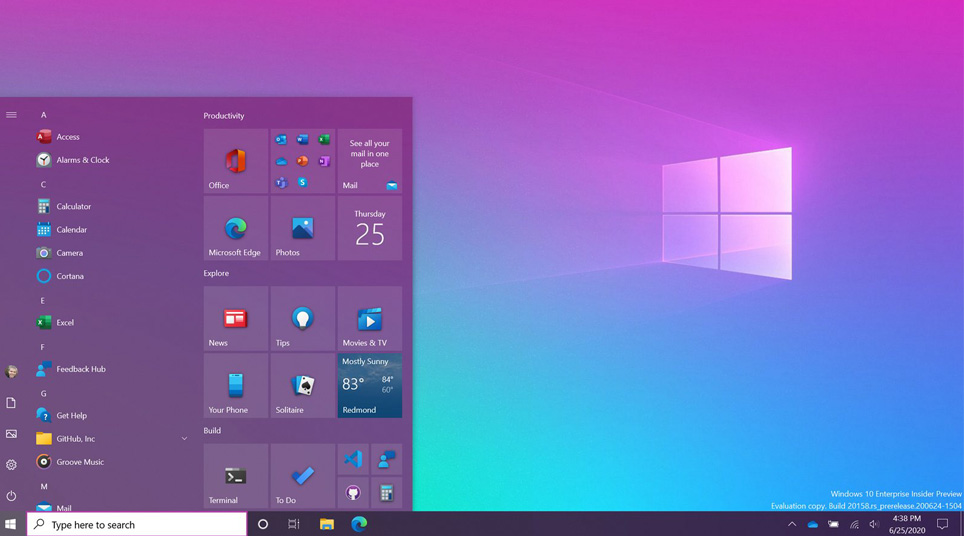 Windows 10 Yeni Başlat Menüsü tasarımı