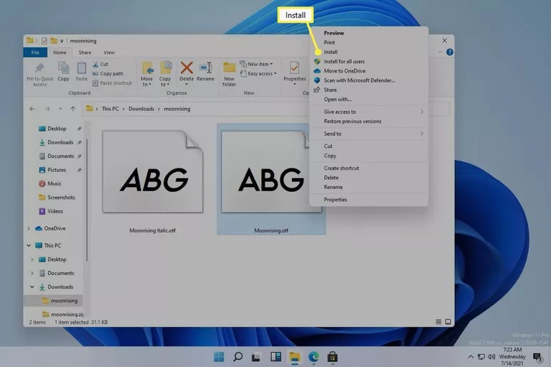 Windows 11 Yazı Tipi Yükleme