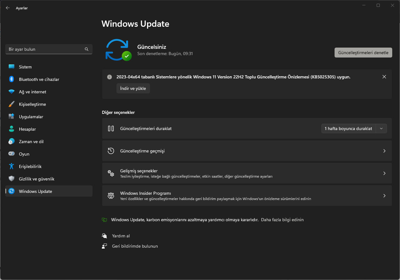 Windows 11 güncelleme yükleme adımları